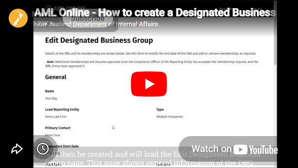 How to create a Designated Business Group on AML Online