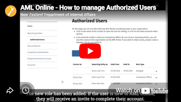 How to manage authorised users on AML Online